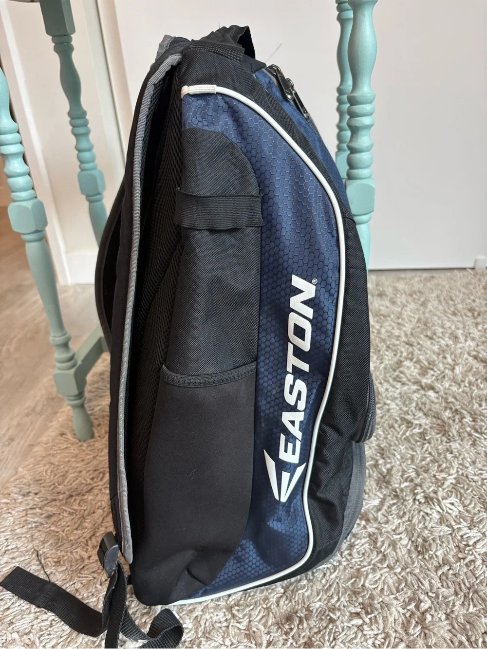 *sold* Easton Game Ready bat backpack, good condition, Black/White/Blue